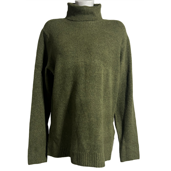 J.CREW HEATHER LODEN GREEN EXTRA SOFT YARN TURTLENECK SWEATER BL761 SIZE LARGE - Picture 6 of 6